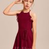 Junior Bridesmaid Dresses | A-line Halter Floor-Length Chiffon Junior Bridesmaid Dress Burgundy – Girls