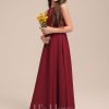 Junior Bridesmaid Dresses | A-line Halter Floor-Length Chiffon Junior Bridesmaid Dress Burgundy – Girls