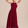 Junior Bridesmaid Dresses | A-line Halter Floor-Length Chiffon Junior Bridesmaid Dress Burgundy – Girls