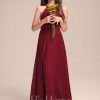 Junior Bridesmaid Dresses | A-line Halter Floor-Length Chiffon Junior Bridesmaid Dress Burgundy – Girls