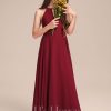 Junior Bridesmaid Dresses | A-line Halter Floor-Length Chiffon Junior Bridesmaid Dress Burgundy – Girls