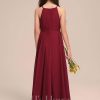 Junior Bridesmaid Dresses | A-line Halter Floor-Length Chiffon Junior Bridesmaid Dress Burgundy – Girls