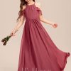 Junior Bridesmaid Dresses | A-line Halter Floor-Length Chiffon Junior Bridesmaid Dress Cinnamon Rose – Girls