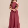 Junior Bridesmaid Dresses | A-line Halter Floor-Length Chiffon Junior Bridesmaid Dress Cinnamon Rose – Girls