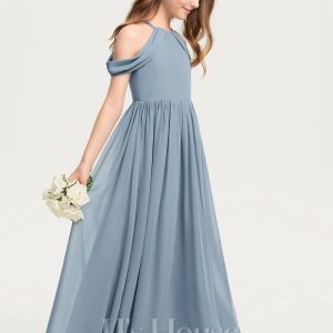 Junior Bridesmaid Dresses | A-line Halter Floor-Length Chiffon Junior Bridesmaid Dress Dusty Blue – Girls