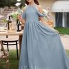 Junior Bridesmaid Dresses | A-line Halter Floor-Length Chiffon Junior Bridesmaid Dress Dusty Blue – Girls