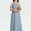 Junior Bridesmaid Dresses | A-line Halter Floor-Length Chiffon Junior Bridesmaid Dress Dusty Blue – Girls