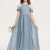 Junior Bridesmaid Dresses | A-line Halter Floor-Length Chiffon Junior Bridesmaid Dress Dusty Blue – Girls