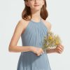 Junior Bridesmaid Dresses | A-line Halter Floor-Length Chiffon Junior Bridesmaid Dress Dusty Blue – Girls