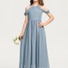 Junior Bridesmaid Dresses | A-line Halter Floor-Length Chiffon Junior Bridesmaid Dress Dusty Blue – Girls