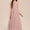 Junior Bridesmaid Dresses | A-line Halter Floor-Length Chiffon Junior Bridesmaid Dress Dusty Rose – Girls