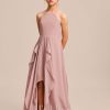 Junior Bridesmaid Dresses | A-line Halter Floor-Length Chiffon Junior Bridesmaid Dress Dusty Rose – Girls