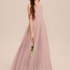 Junior Bridesmaid Dresses | A-line Halter Floor-Length Chiffon Junior Bridesmaid Dress Dusty Rose – Girls