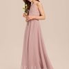 Junior Bridesmaid Dresses | A-line Halter Floor-Length Chiffon Junior Bridesmaid Dress Dusty Rose – Girls