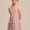 Junior Bridesmaid Dresses | A-line Halter Floor-Length Chiffon Junior Bridesmaid Dress Dusty Rose – Girls