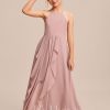 Junior Bridesmaid Dresses | A-line Halter Floor-Length Chiffon Junior Bridesmaid Dress Dusty Rose – Girls