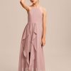 Junior Bridesmaid Dresses | A-line Halter Floor-Length Chiffon Junior Bridesmaid Dress Dusty Rose – Girls