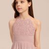 Junior Bridesmaid Dresses | A-line Halter Floor-Length Chiffon Junior Bridesmaid Dress Dusty Rose – Girls