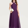 Junior Bridesmaid Dresses | A-line Halter Floor-Length Chiffon Junior Bridesmaid Dress Grape – Girls