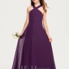 Junior Bridesmaid Dresses | A-line Halter Floor-Length Chiffon Junior Bridesmaid Dress Grape – Girls