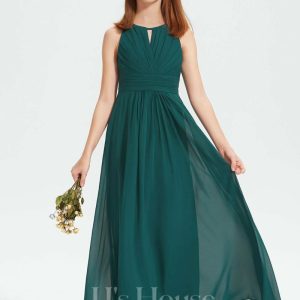 Junior Bridesmaid Dresses | A-line Halter Floor-Length Chiffon Junior Bridesmaid Dress Peacock – Girls