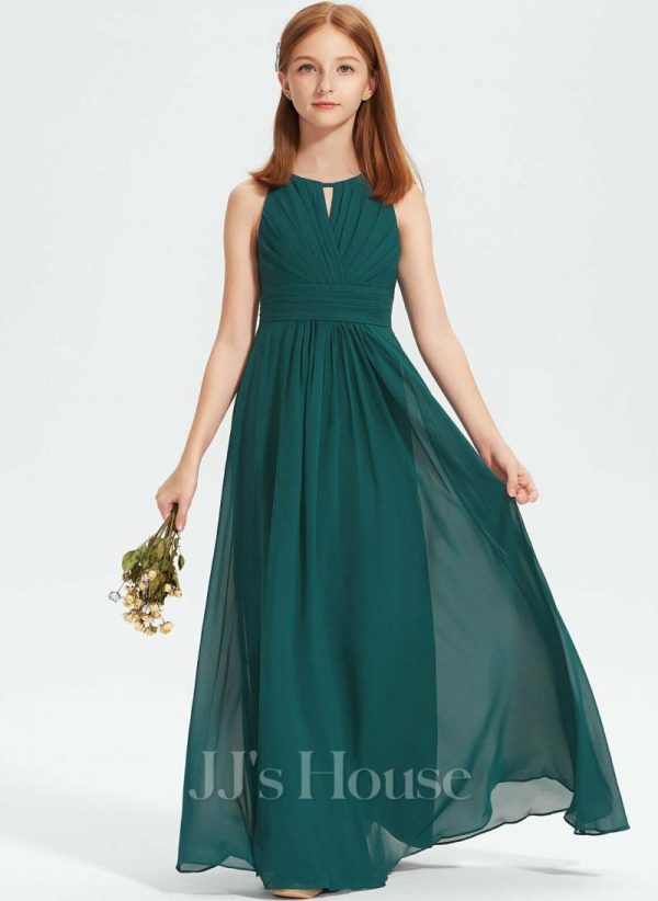 Junior Bridesmaid Dresses | A-line Halter Floor-Length Chiffon Junior Bridesmaid Dress Peacock – Girls