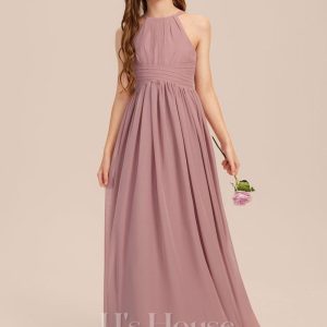 Junior Bridesmaid Dresses | A-line Halter Floor-Length Chiffon Junior Bridesmaid Dress Vintage Mauve – Girls