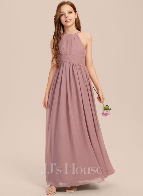 Junior Bridesmaid Dresses | A-line Halter Floor-Length Chiffon Junior Bridesmaid Dress Vintage Mauve – Girls