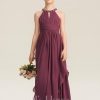 Junior Bridesmaid Dresses | A-line Halter Floor-Length Chiffon Junior Bridesmaid Dress With Beading Mulberry – Girls