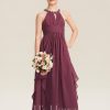 Junior Bridesmaid Dresses | A-line Halter Floor-Length Chiffon Junior Bridesmaid Dress With Beading Mulberry – Girls