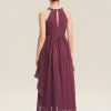 Junior Bridesmaid Dresses | A-line Halter Floor-Length Chiffon Junior Bridesmaid Dress With Beading Mulberry – Girls