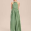 Junior Bridesmaid Dresses | A-line Halter Floor-Length Chiffon Junior Bridesmaid Dress With Bow Basil – Girls