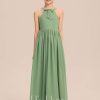 Junior Bridesmaid Dresses | A-line Halter Floor-Length Chiffon Junior Bridesmaid Dress With Bow Basil – Girls