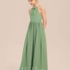 Junior Bridesmaid Dresses | A-line Halter Floor-Length Chiffon Junior Bridesmaid Dress With Bow Basil – Girls