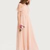 Junior Bridesmaid Dresses | A-line Halter Floor-Length Chiffon Junior Bridesmaid Dress With Bow Pearl Pink – Girls