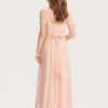 Junior Bridesmaid Dresses | A-line Halter Floor-Length Chiffon Junior Bridesmaid Dress With Bow Pearl Pink – Girls