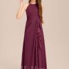 Junior Bridesmaid Dresses | A-line Halter Floor-Length Chiffon Junior Bridesmaid Dress With Cascading Ruffles Mulberry – Girls