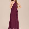 Junior Bridesmaid Dresses | A-line Halter Floor-Length Chiffon Junior Bridesmaid Dress With Cascading Ruffles Mulberry – Girls