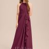 Junior Bridesmaid Dresses | A-line Halter Floor-Length Chiffon Junior Bridesmaid Dress With Cascading Ruffles Mulberry – Girls