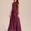 Junior Bridesmaid Dresses | A-line Halter Floor-Length Chiffon Junior Bridesmaid Dress With Cascading Ruffles Mulberry – Girls