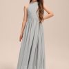 Junior Bridesmaid Dresses | A-line Halter Floor-Length Chiffon Junior Bridesmaid Dress With Pleated Silver – Girls