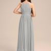 Junior Bridesmaid Dresses | A-line Halter Floor-Length Chiffon Junior Bridesmaid Dress With Pleated Silver – Girls