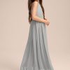 Junior Bridesmaid Dresses | A-line Halter Floor-Length Chiffon Junior Bridesmaid Dress With Pleated Silver – Girls