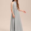 Junior Bridesmaid Dresses | A-line Halter Floor-Length Chiffon Junior Bridesmaid Dress With Pleated Silver – Girls