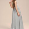 Junior Bridesmaid Dresses | A-line Halter Floor-Length Chiffon Junior Bridesmaid Dress With Pleated Silver – Girls