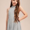 Junior Bridesmaid Dresses | A-line Halter Floor-Length Chiffon Junior Bridesmaid Dress With Pleated Silver – Girls