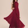 Junior Bridesmaid Dresses | A-line Halter Floor-Length Chiffon Lace Junior Bridesmaid Dress Burgundy – Girls