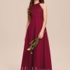 Junior Bridesmaid Dresses | A-line Halter Floor-Length Chiffon Lace Junior Bridesmaid Dress Burgundy – Girls