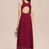 Junior Bridesmaid Dresses | A-line Halter Floor-Length Chiffon Lace Junior Bridesmaid Dress Burgundy – Girls