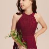 Junior Bridesmaid Dresses | A-line Halter Floor-Length Chiffon Lace Junior Bridesmaid Dress Burgundy – Girls